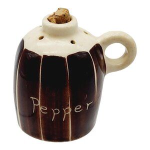Vintage Purinton Intaglio Pepper Shaker Jug Handle Brown Cream MCM Cork Stopper